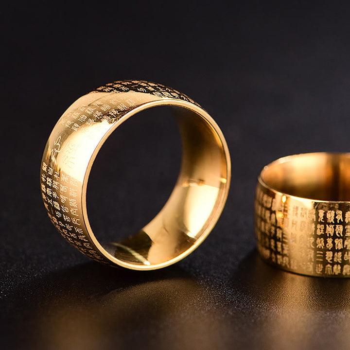 Bague d'équilibre en acier titane Buddha Stones tibétain et Sutra du cœur
