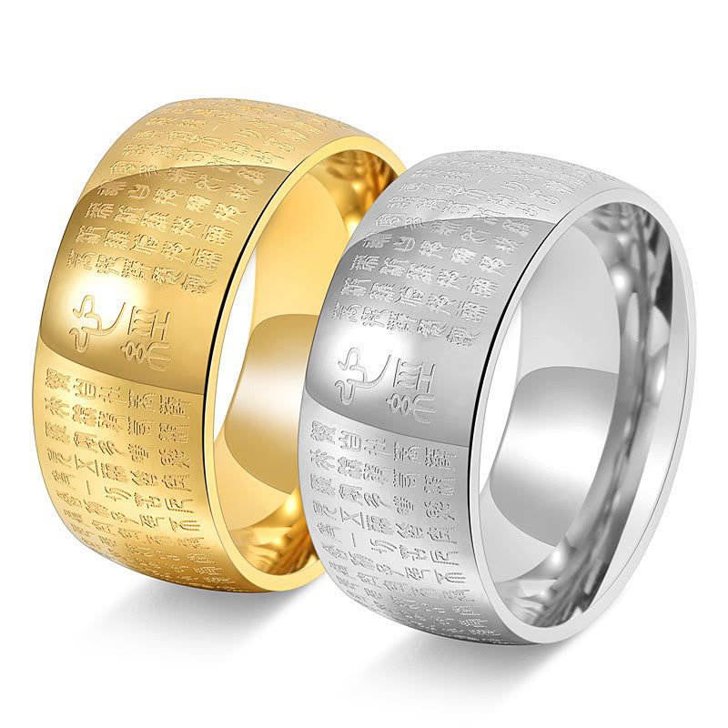 Bague d'équilibre en acier titane Buddha Stones tibétain et Sutra du cœur