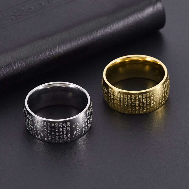 Bague d'équilibre en acier titane Buddha Stones tibétain et Sutra du cœur