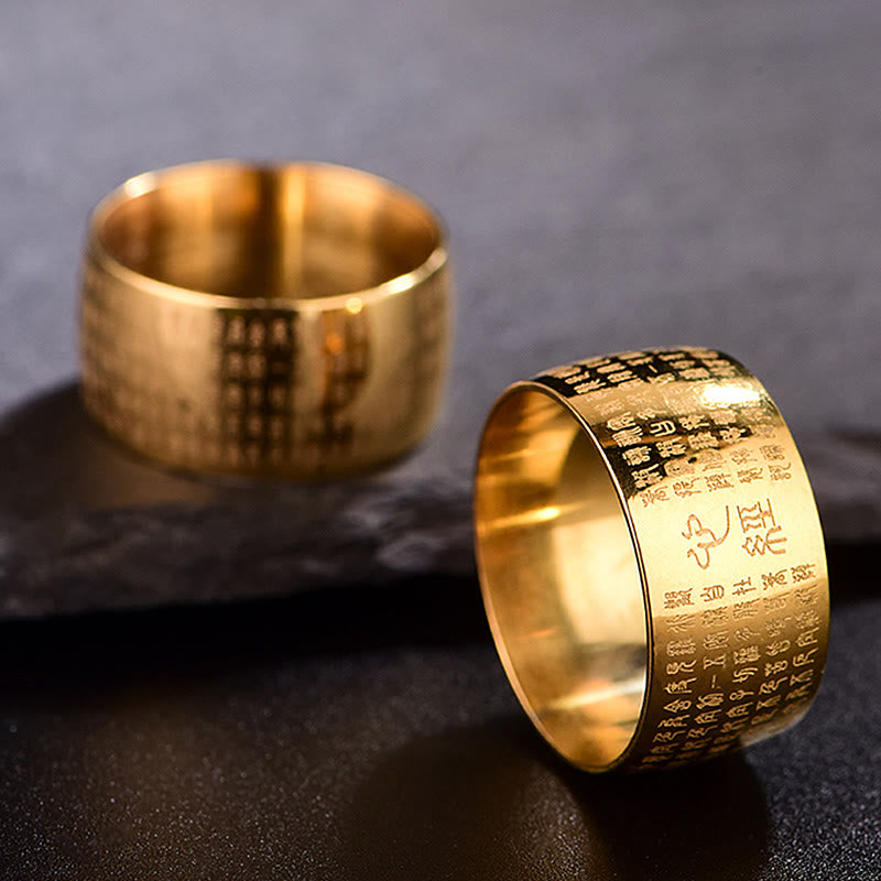 Bague d'équilibre en acier titane Buddha Stones tibétain et Sutra du cœur