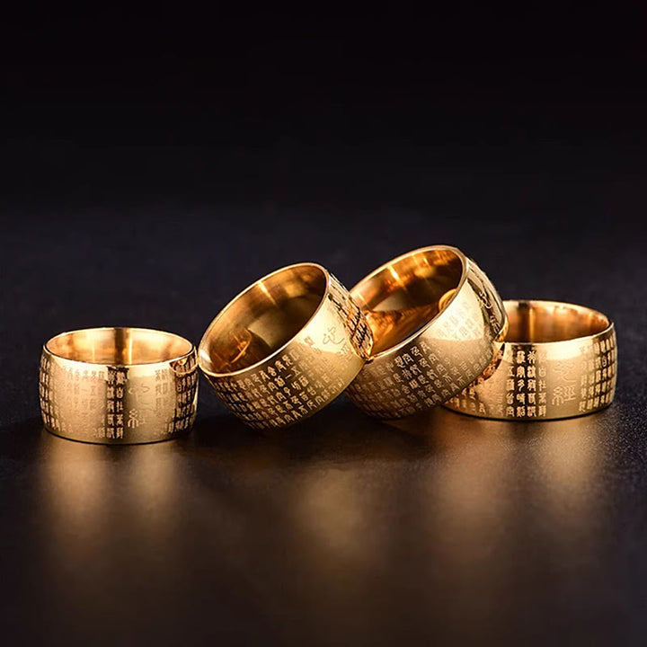 Bague d'équilibre en acier titane Buddha Stones tibétain et Sutra du cœur