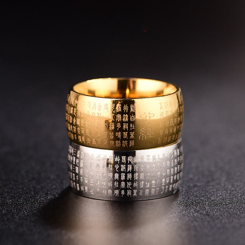 Bague d'équilibre en acier titane Buddha Stones tibétain et Sutra du cœur