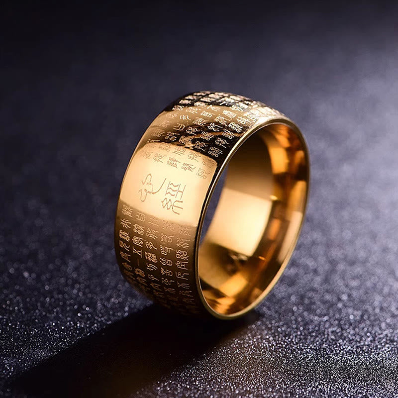 Bague d'équilibre en acier titane Buddha Stones tibétain et Sutra du cœur