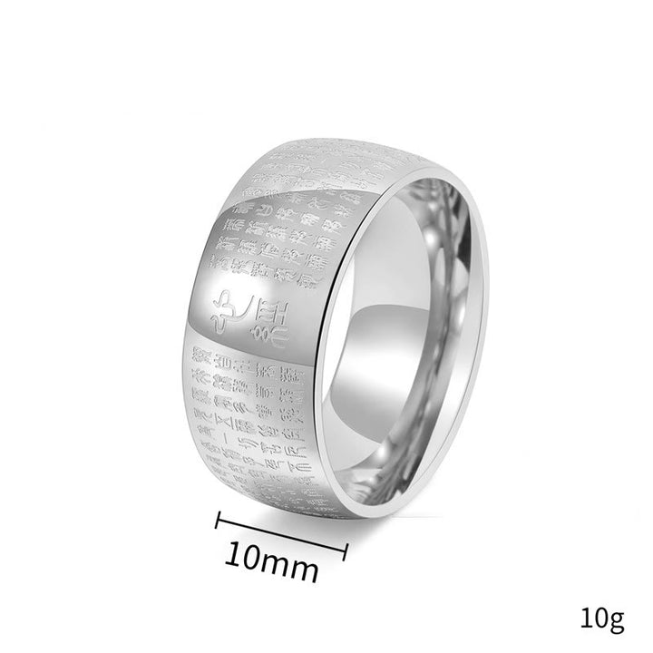 Bague d'équilibre en acier titane Buddha Stones tibétain et Sutra du cœur