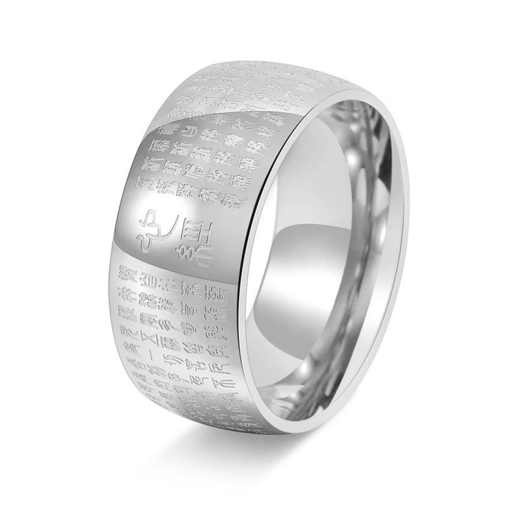 Bague d'équilibre en acier titane Buddha Stones tibétain et Sutra du cœur