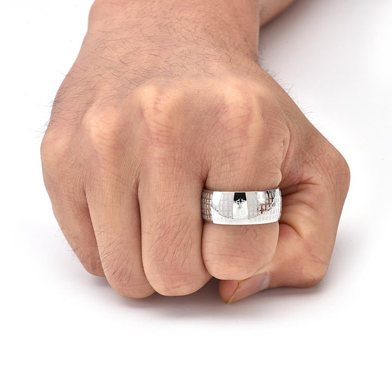 Bague d'équilibre en acier titane Buddha Stones tibétain et Sutra du cœur
