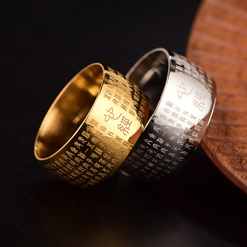 Bague d'équilibre en acier titane Buddha Stones tibétain et Sutra du cœur