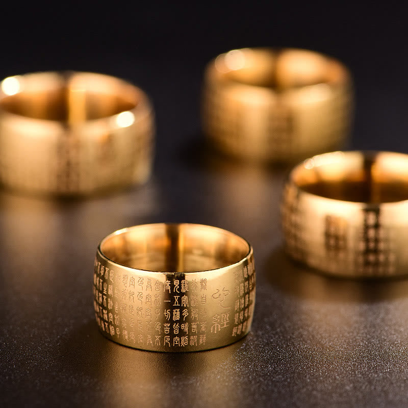 Bague d'équilibre en acier titane Buddha Stones tibétain et Sutra du cœur