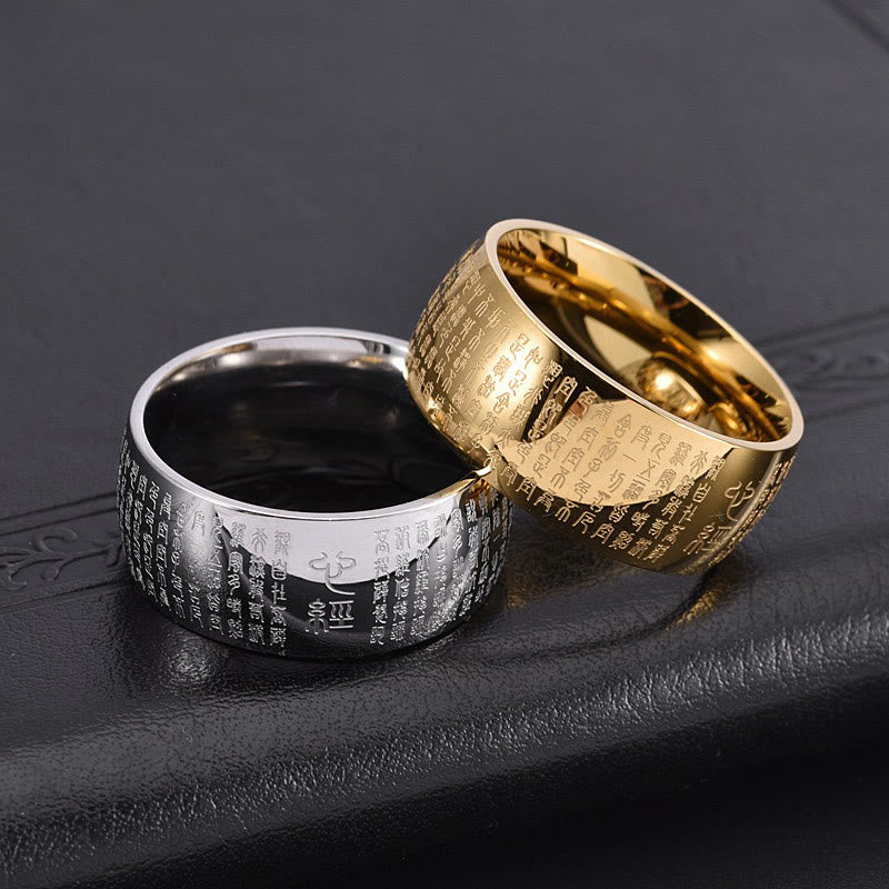 Bague d'équilibre en acier titane Buddha Stones tibétain et Sutra du cœur