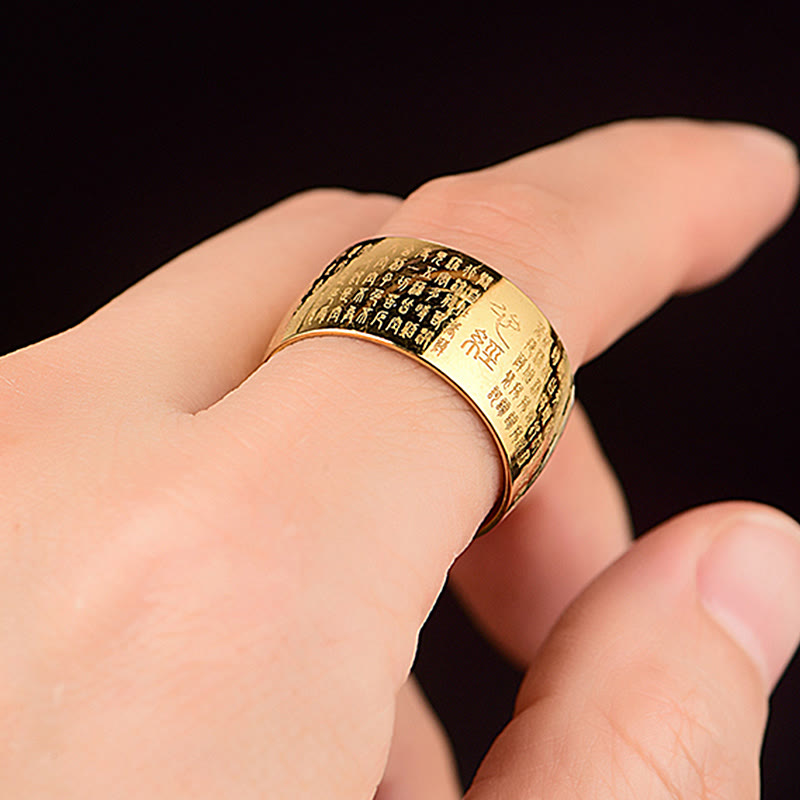 Bague d'équilibre en acier titane Buddha Stones tibétain et Sutra du cœur