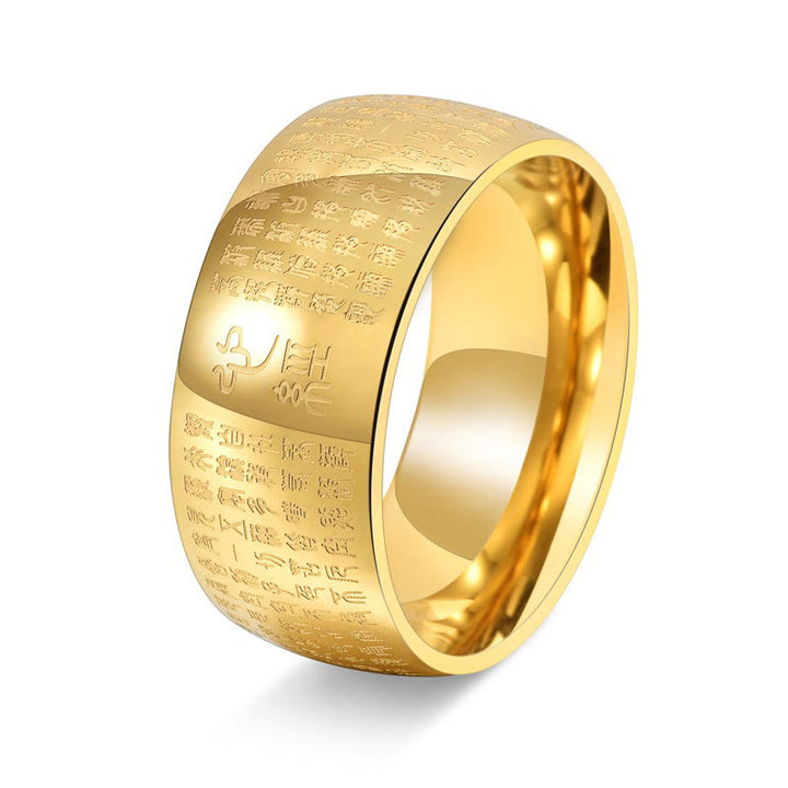 Bague d'équilibre en acier titane Buddha Stones tibétain et Sutra du cœur