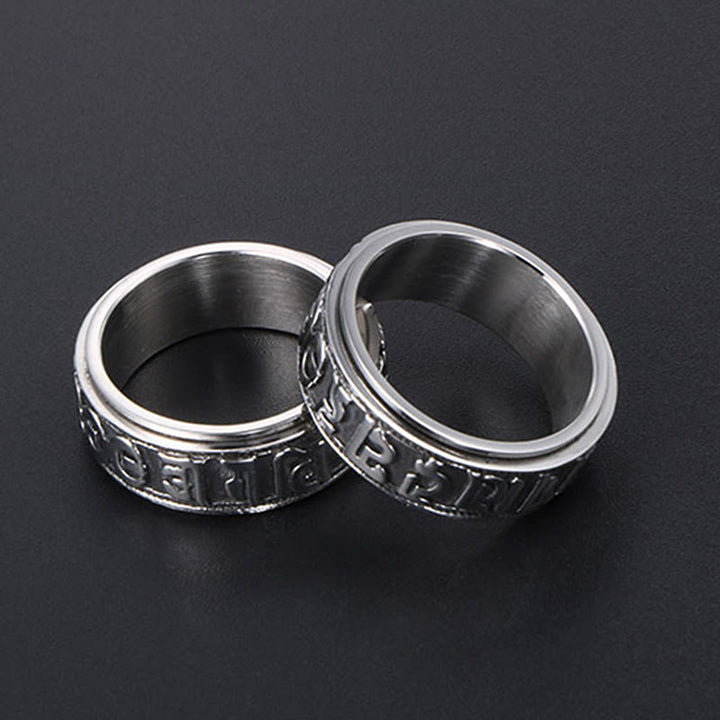 Bague d'équilibre rotative en acier titane Buddha Stones tibétaines Om Mani Padme Hum