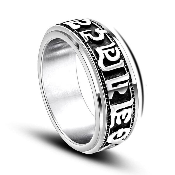 Bague d'équilibre rotative en acier titane Buddha Stones tibétaines Om Mani Padme Hum