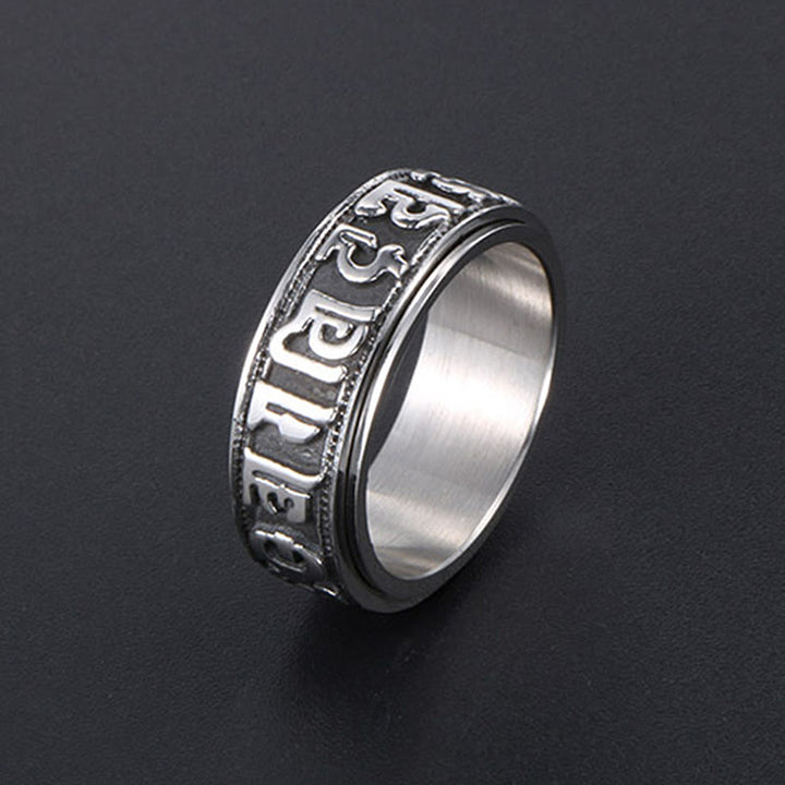 Bague d'équilibre rotative en acier titane Buddha Stones tibétaines Om Mani Padme Hum