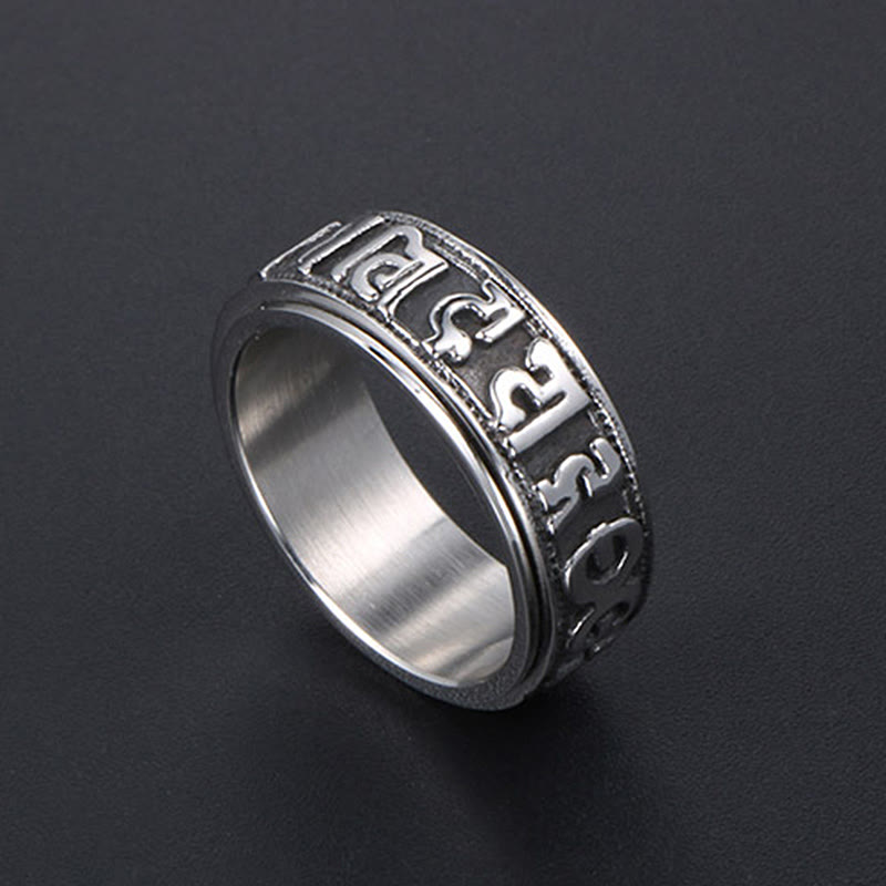 Bague d'équilibre rotative en acier titane Buddha Stones tibétaines Om Mani Padme Hum