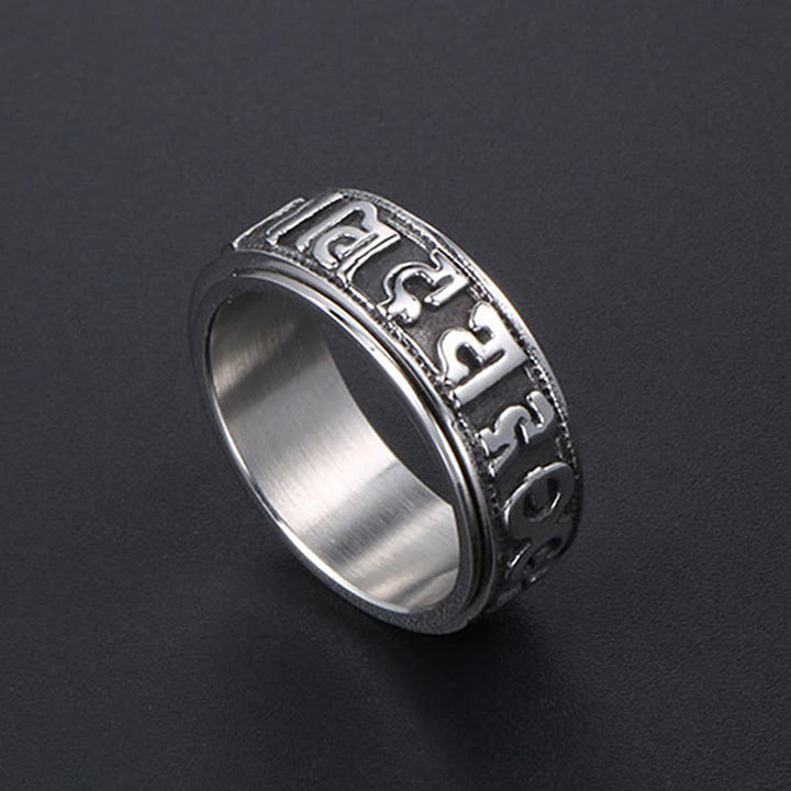 Bague d'équilibre rotative en acier titane Buddha Stones tibétaines Om Mani Padme Hum