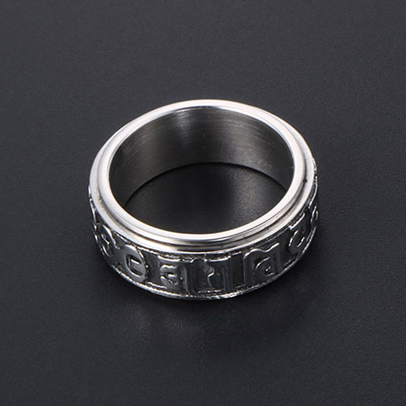 Bague d'équilibre rotative en acier titane Buddha Stones tibétaines Om Mani Padme Hum