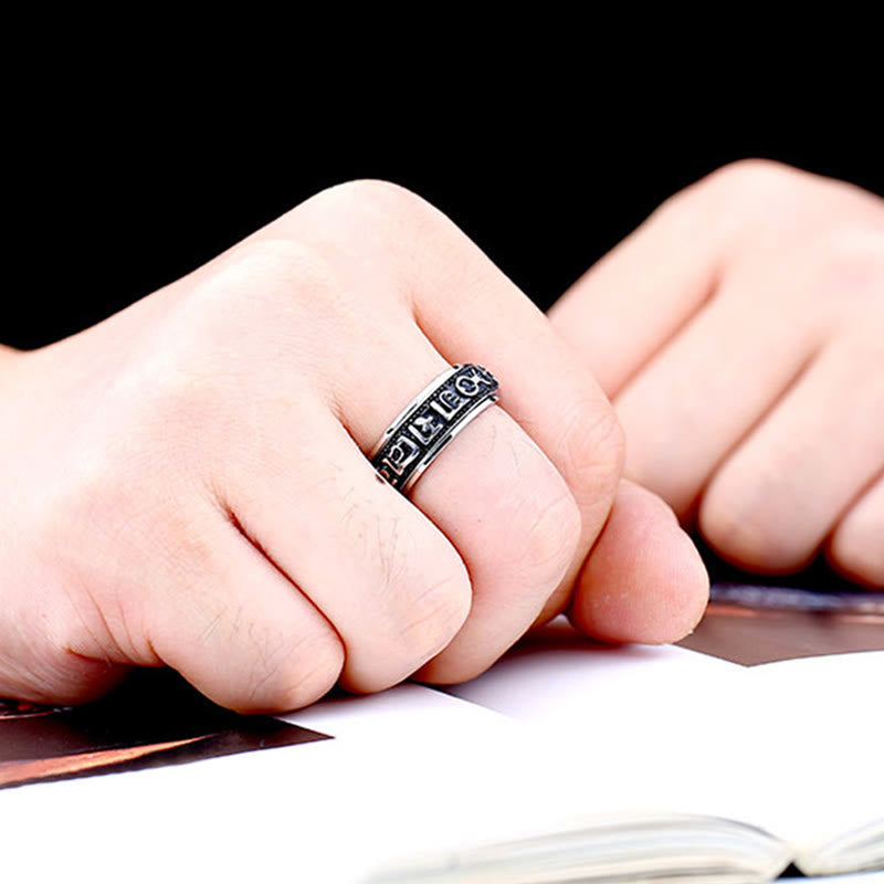 Bague d'équilibre rotative en acier titane Buddha Stones tibétaines Om Mani Padme Hum