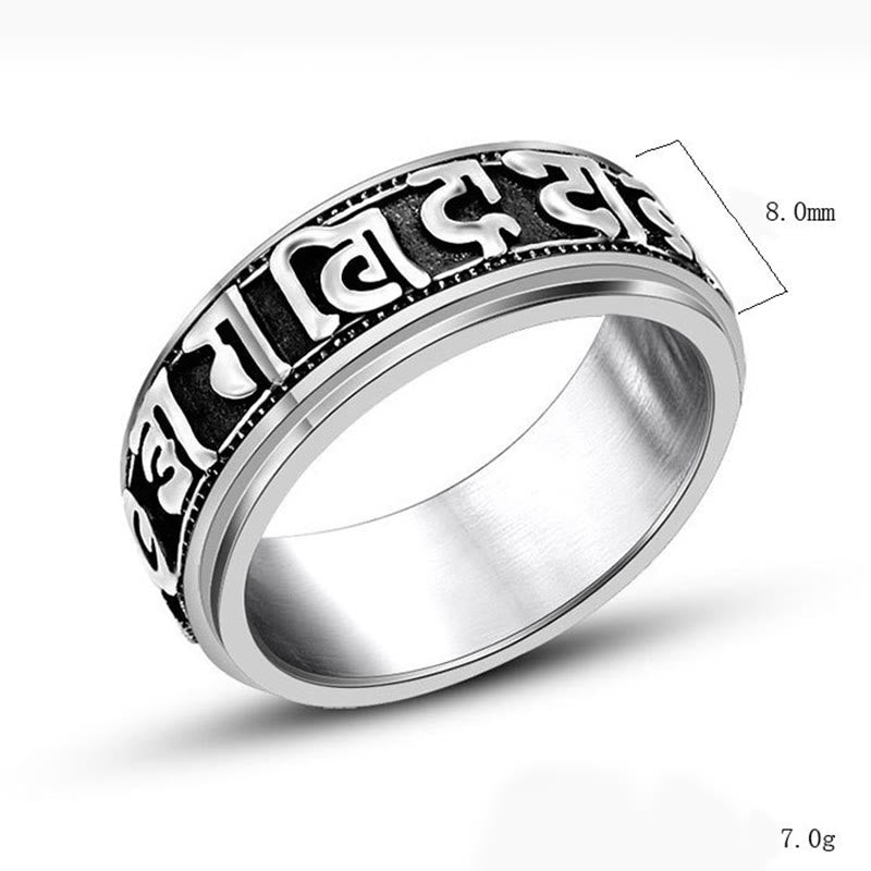 Bague d'équilibre rotative en acier titane Buddha Stones tibétaines Om Mani Padme Hum