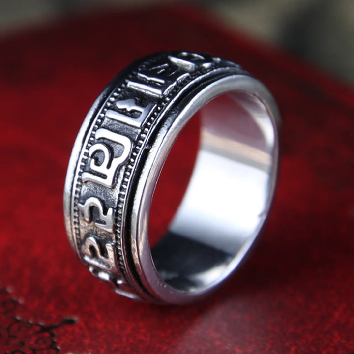 Bague d'équilibre rotative en acier titane Buddha Stones tibétaines Om Mani Padme Hum