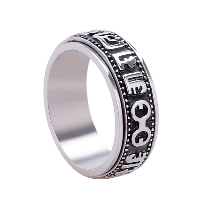Bague d'équilibre rotative en acier titane Buddha Stones tibétaines Om Mani Padme Hum