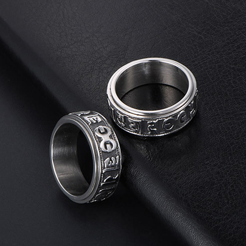 Bague d'équilibre rotative en acier titane Buddha Stones tibétaines Om Mani Padme Hum