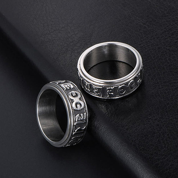 Bague d'équilibre rotative en acier titane Buddha Stones tibétaines Om Mani Padme Hum