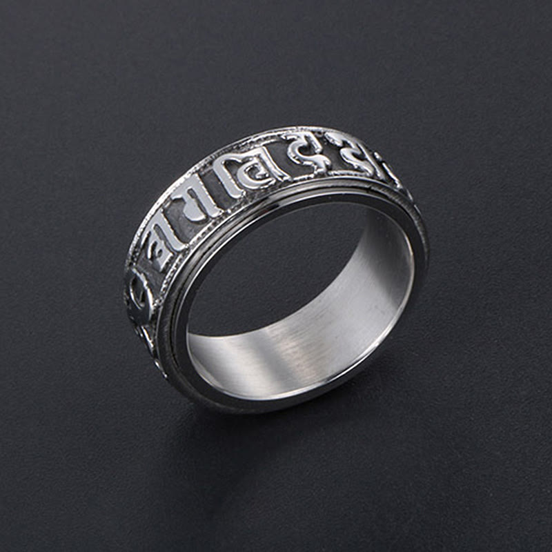 Bague d'équilibre rotative en acier titane Buddha Stones tibétaines Om Mani Padme Hum
