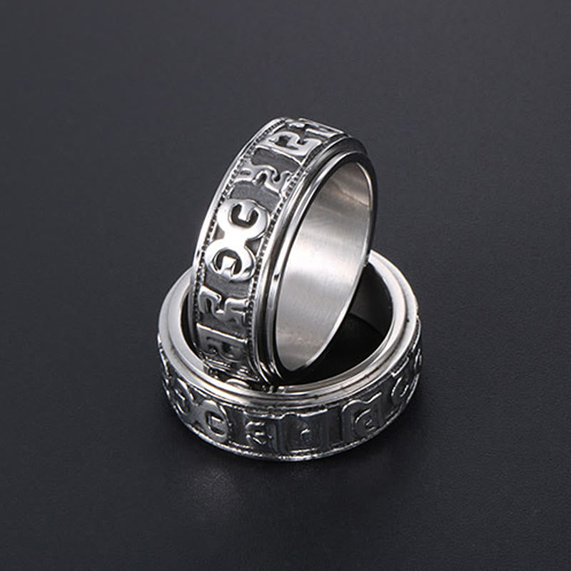 Bague d'équilibre rotative en acier titane Buddha Stones tibétaines Om Mani Padme Hum