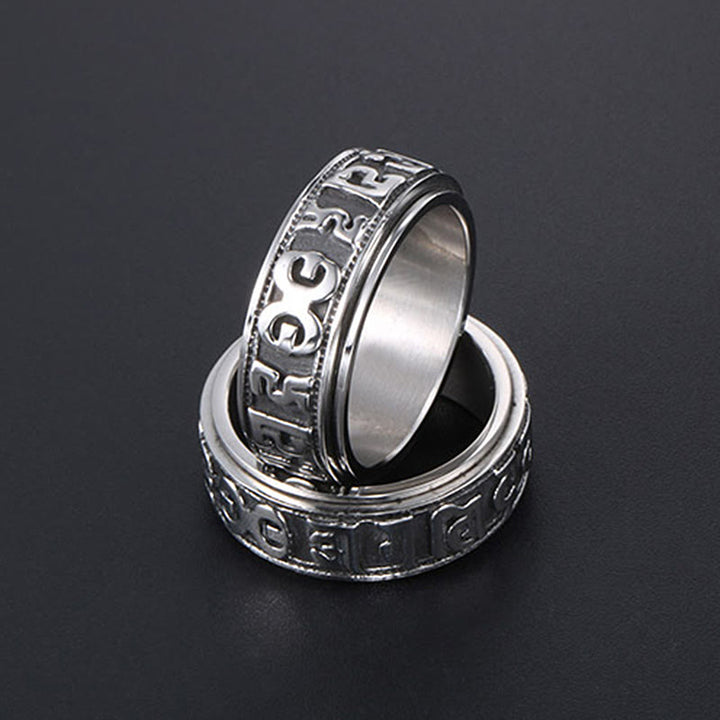 Bague d'équilibre rotative en acier titane Buddha Stones tibétaines Om Mani Padme Hum