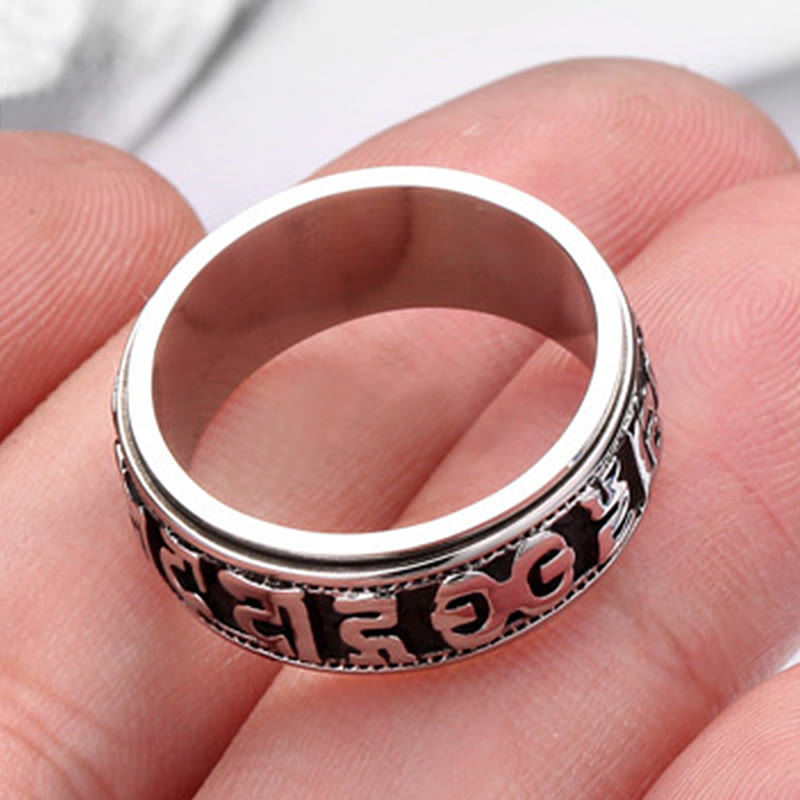 Bague d'équilibre rotative en acier titane Buddha Stones tibétaines Om Mani Padme Hum