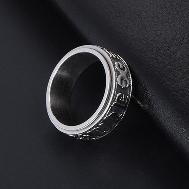 Bague d'équilibre rotative en acier titane Buddha Stones tibétaines Om Mani Padme Hum