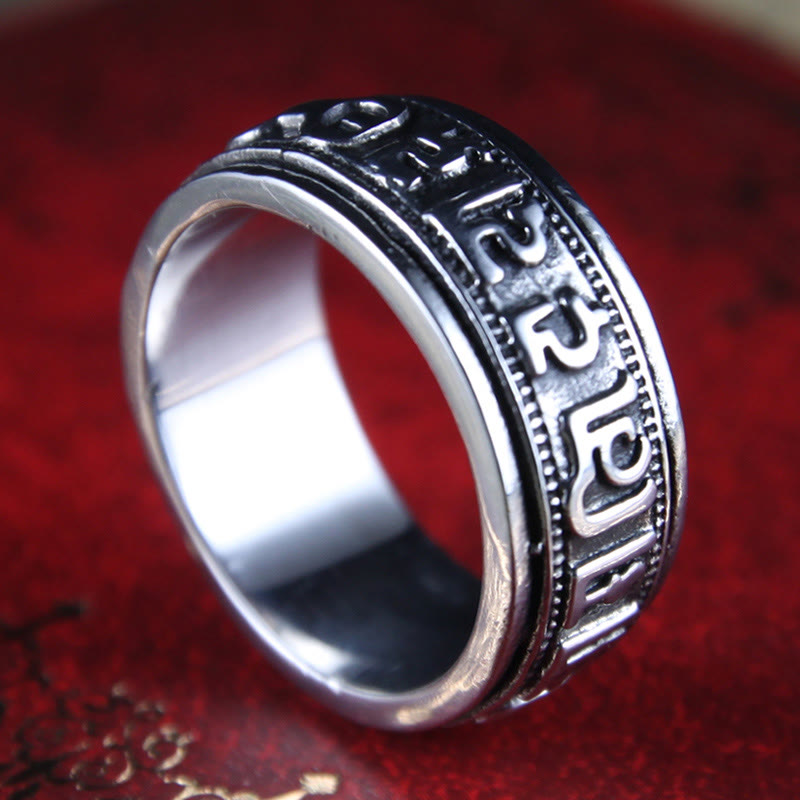 Bague d'équilibre rotative en acier titane Buddha Stones tibétaines Om Mani Padme Hum