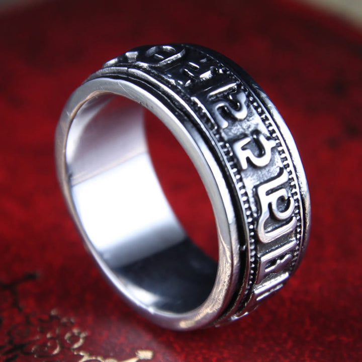Bague d'équilibre rotative en acier titane Buddha Stones tibétaines Om Mani Padme Hum