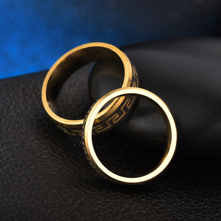 Bague d'équilibre en acier titane avec Buddha Stones et motif de la Grande Muraille tibétaine