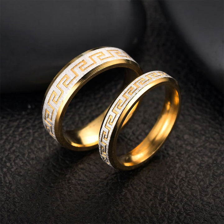 Bague d'équilibre en acier titane avec Buddha Stones et motif de la Grande Muraille tibétaine