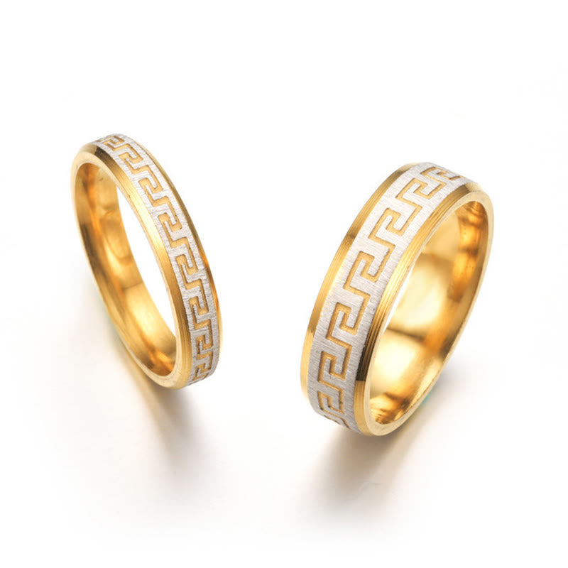 Bague d'équilibre en acier titane avec Buddha Stones et motif de la Grande Muraille tibétaine
