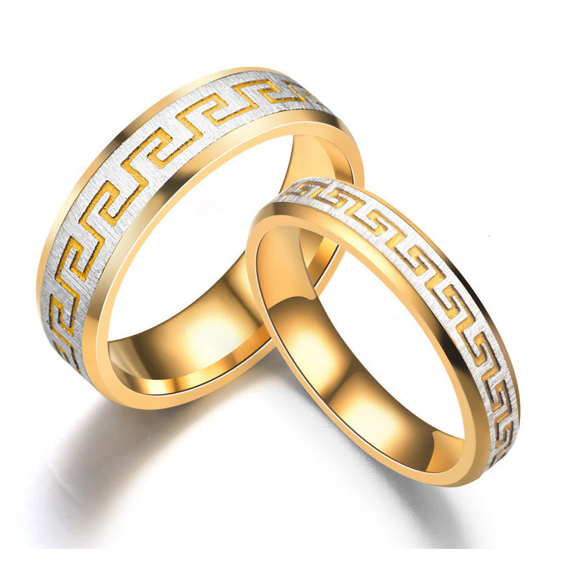 Bague d'équilibre en acier titane avec Buddha Stones et motif de la Grande Muraille tibétaine