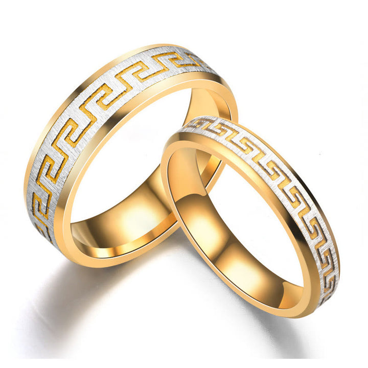 Bague d'équilibre en acier titane avec Buddha Stones et motif de la Grande Muraille tibétaine