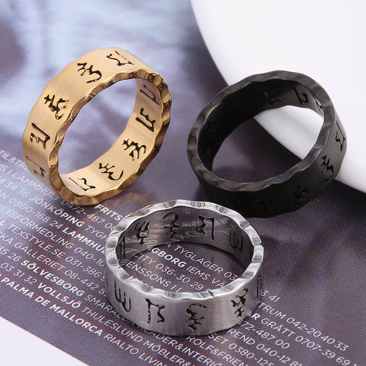 Bague d'équilibre en acier titane Buddha Stones creuses tibétaines Om Mani Padme Hum