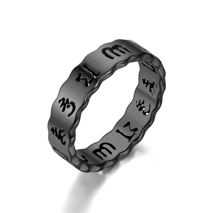 Bague d'équilibre en acier titane Buddha Stones creuses tibétaines Om Mani Padme Hum