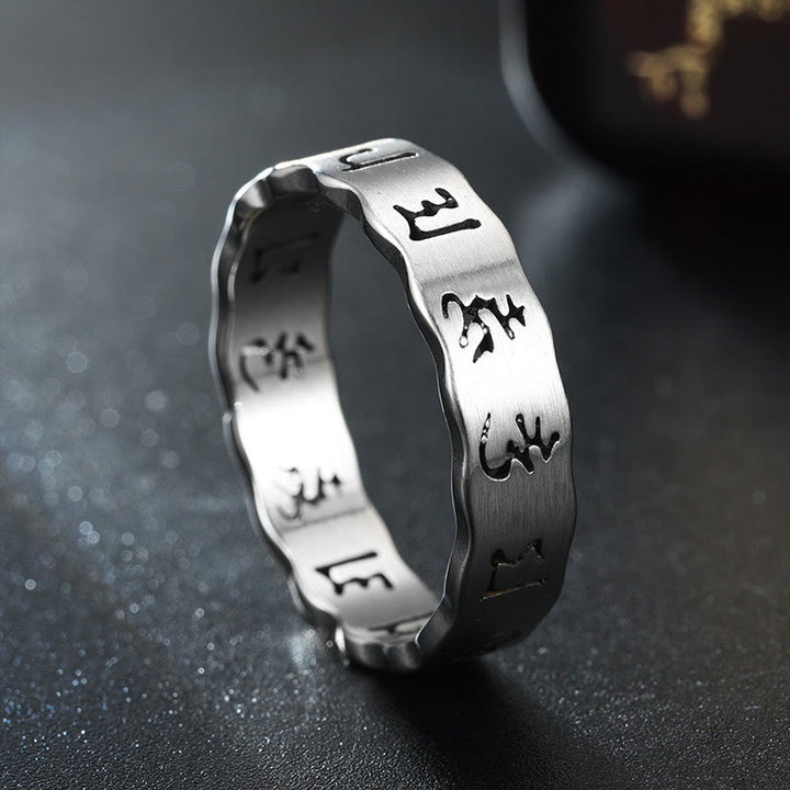 Bague d'équilibre en acier titane Buddha Stones creuses tibétaines Om Mani Padme Hum