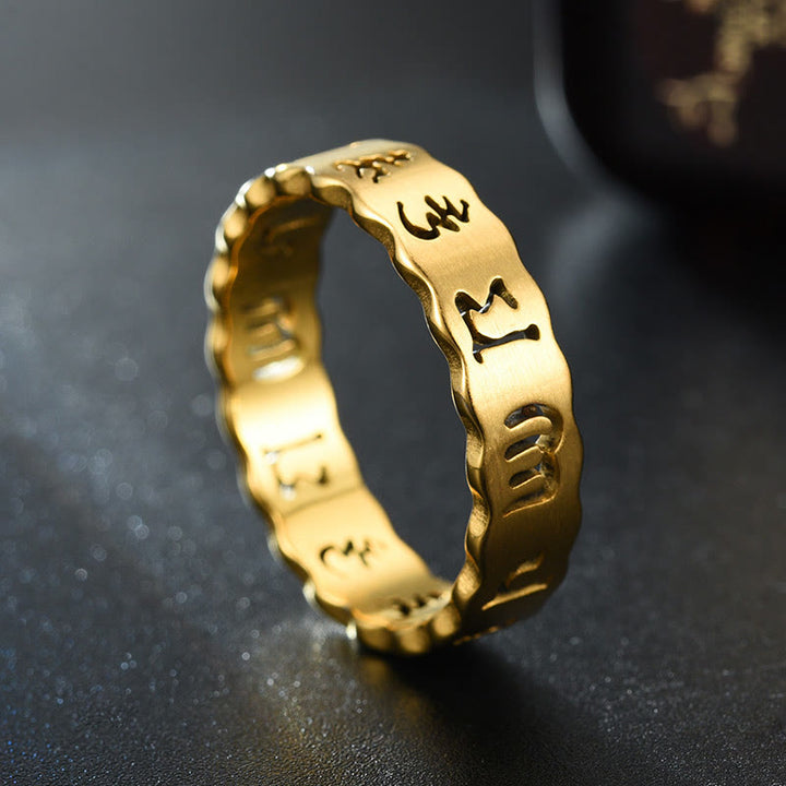 Bague d'équilibre en acier titane Buddha Stones creuses tibétaines Om Mani Padme Hum