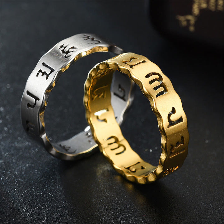 Bague d'équilibre en acier titane Buddha Stones creuses tibétaines Om Mani Padme Hum