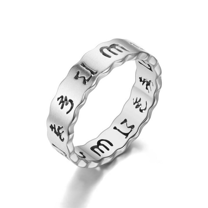 Bague d'équilibre en acier titane Buddha Stones creuses tibétaines Om Mani Padme Hum