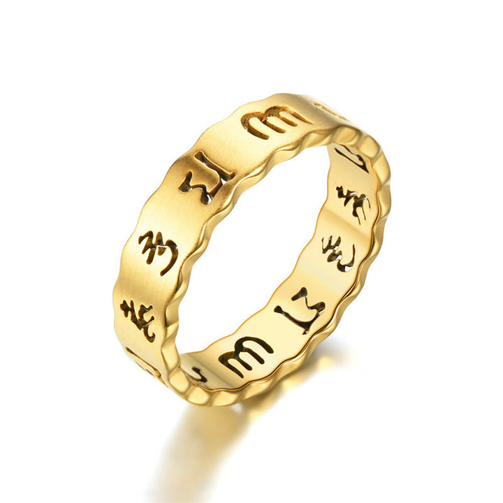 Bague d'équilibre en acier titane Buddha Stones creuses tibétaines Om Mani Padme Hum