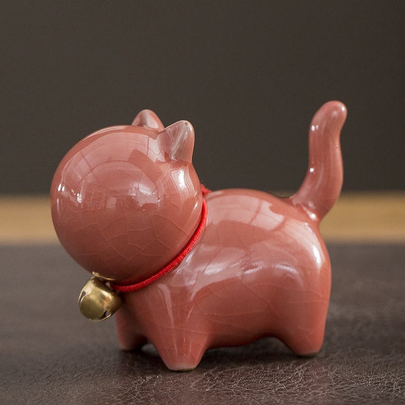 Figurine de bureau en céramique en forme de Buddha Stones porte-bonheur en forme de chat - Chat porte-bonheur rose 7 x 3,4 x 5,8 cm - image 8