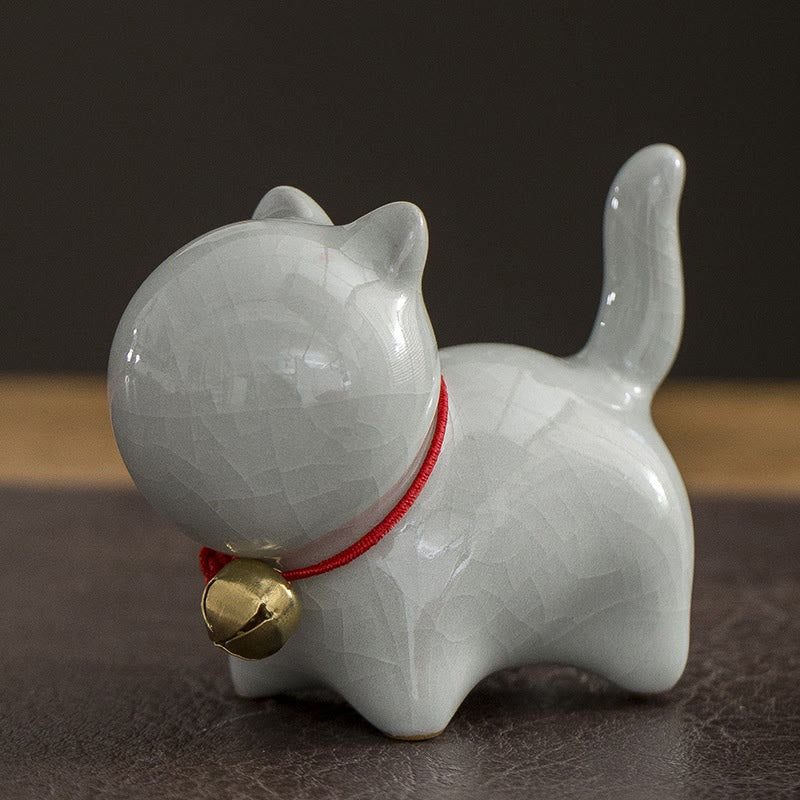 Figurine de bureau en céramique en forme de Buddha Stones porte-bonheur en forme de chat - Chat porte-bonheur gris et blanc 7 x 3,4 x 5,8 cm - image 8