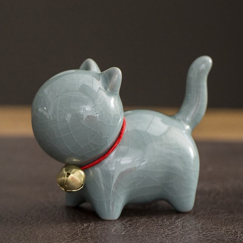 Figurine de bureau en céramique en forme de Buddha Stones porte-bonheur en forme de chat - Chat porte-bonheur gris 7 x 3,4 x 5,8 cm - image 13