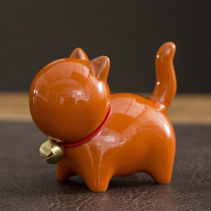 Figurine de bureau en céramique en forme de Buddha Stones porte-bonheur en forme de chat - Chat porte-bonheur orange 7 x 3,4 x 5,8 cm - image 11